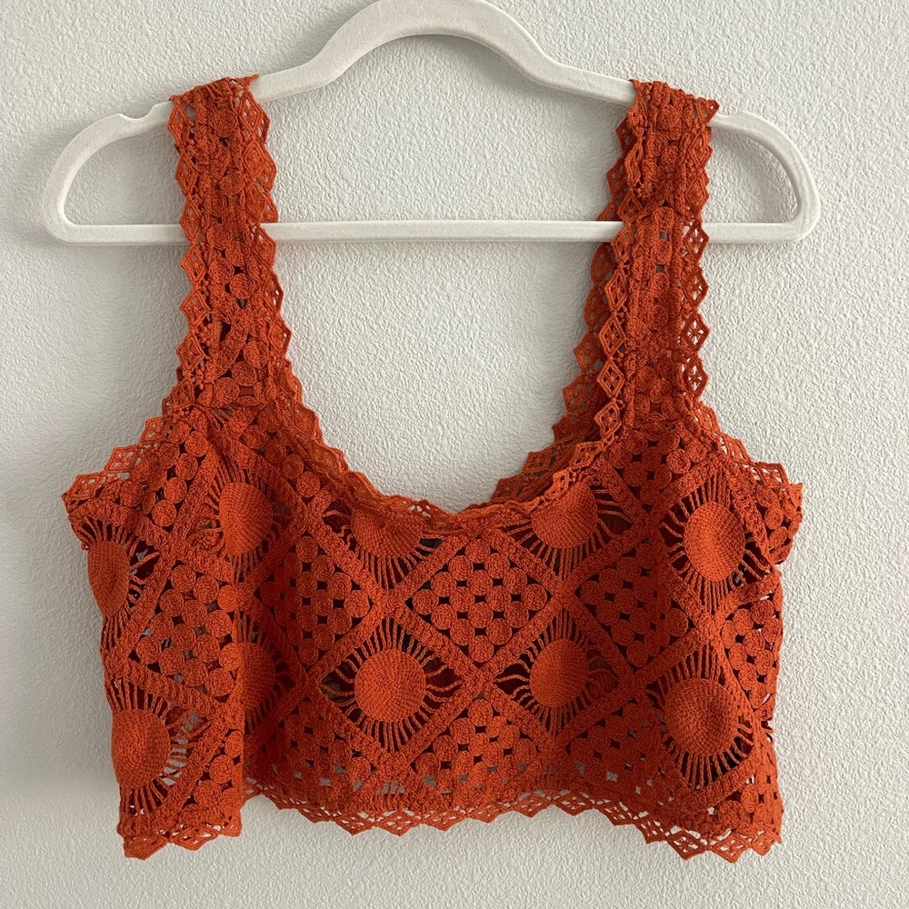 Anthropologie NWOT orange crochet top